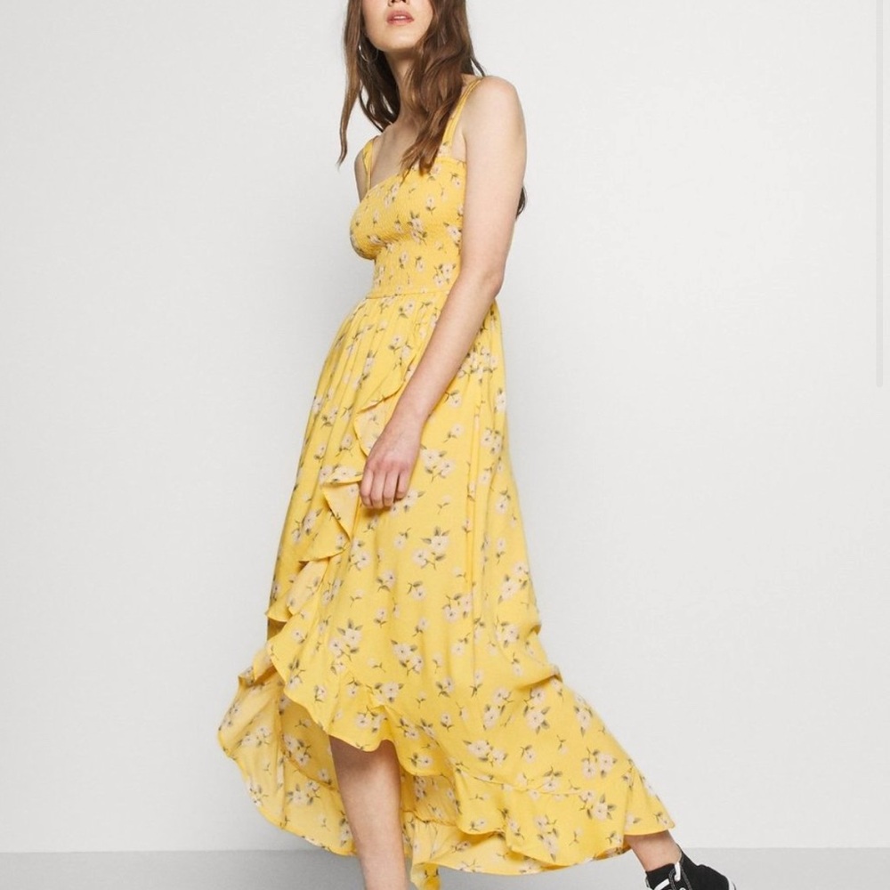 Hollister Yellow Floral High Low Dress MEDIUM